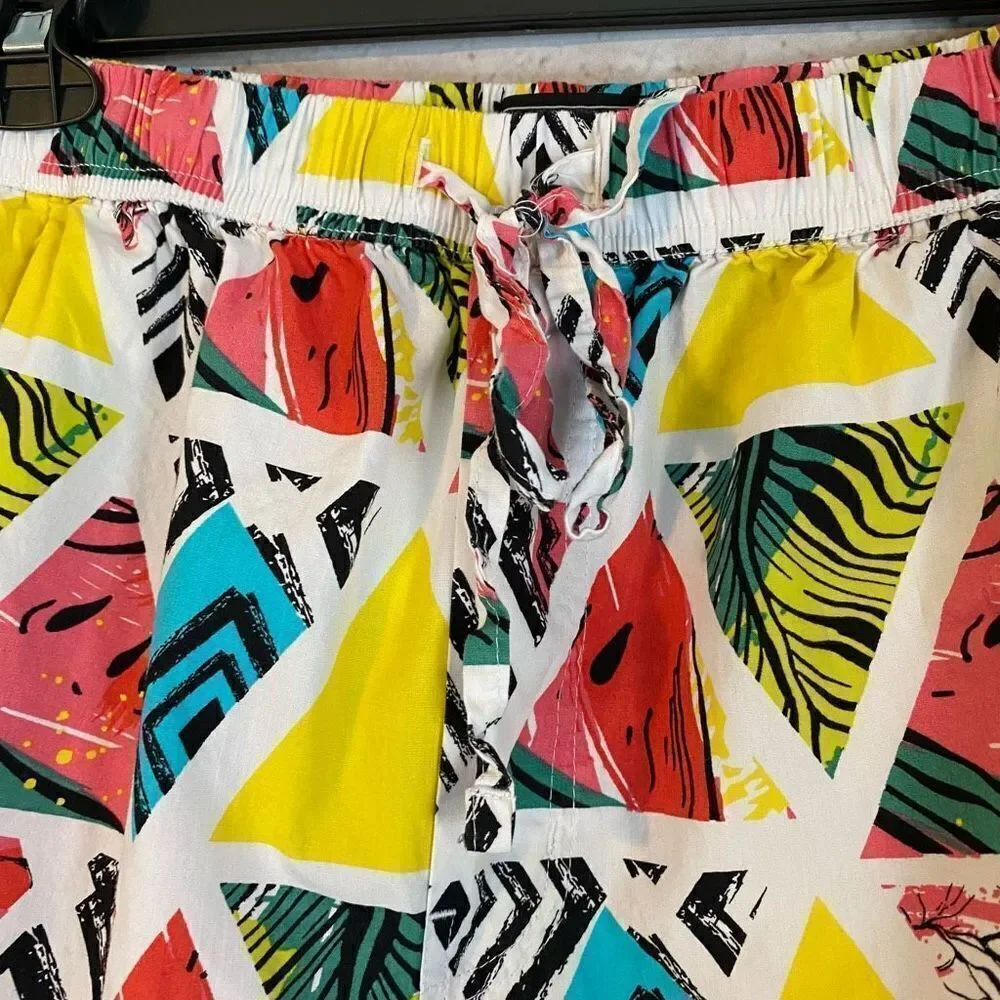 Massive Tropical Watermelon Set XL Button Down Elastic Short Triangle Print L - Picture 7 of 10